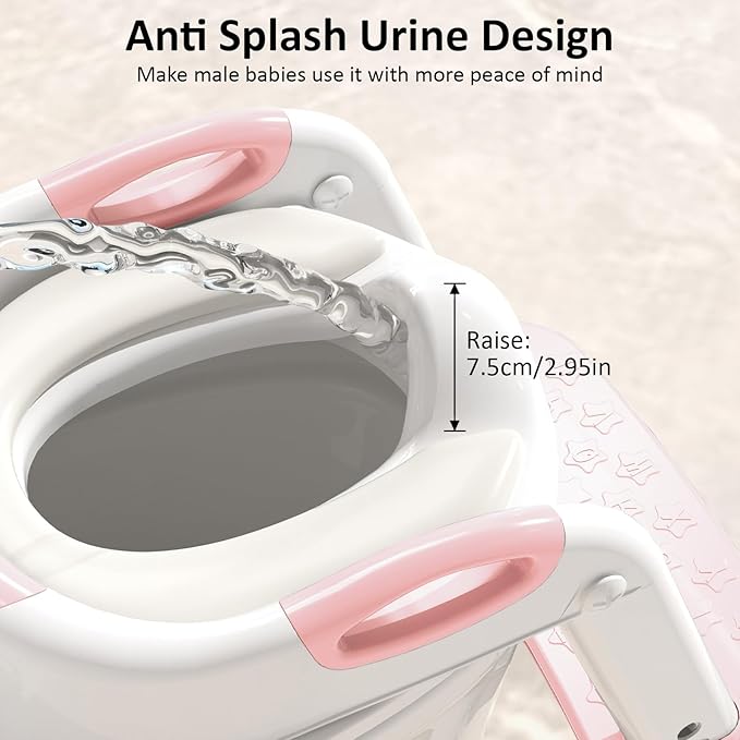 DEEKI Potty Training Seat Upgrade 2 in 1 Toddler Training Toilet Chair Potty Seat with Step Stool Ladder for Baby Kids Boys Girls(Pink)