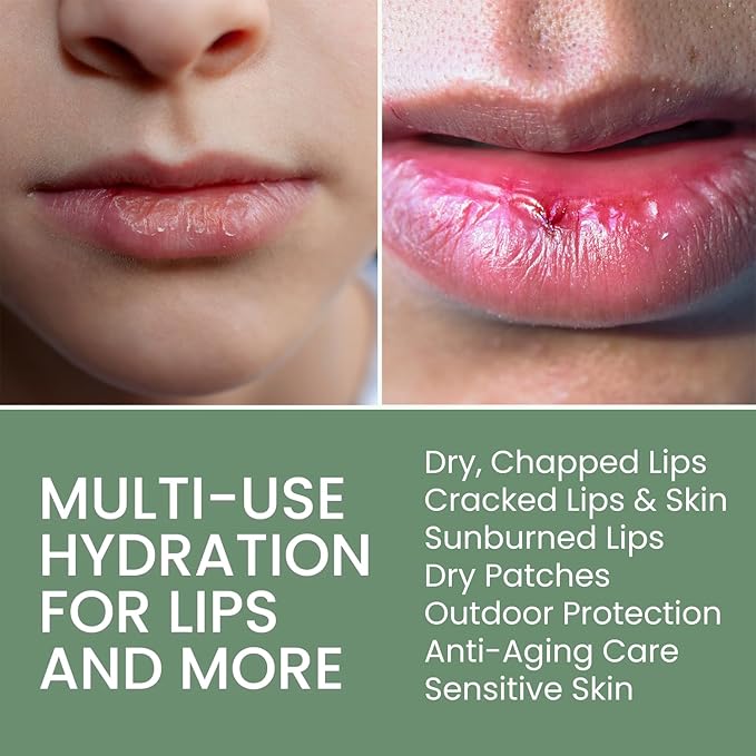 Organic Lip Treatment Balm Ultra Hydrating & Nourishing Care for Dry, Chapped, Cracked Lips & Skin, Visibly Smooths Wrinkles & Fine Lines, Natural Skin Care, 3 Pack Gift Set, Women & Men