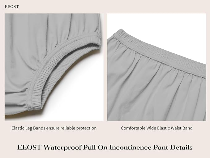 Adult Diaper Cover for Incontinence Noiseless Leak-Protection Underwear Plastic Pants Over Diapers Waterproof Rubber Pants(Gray, 2X-Large)