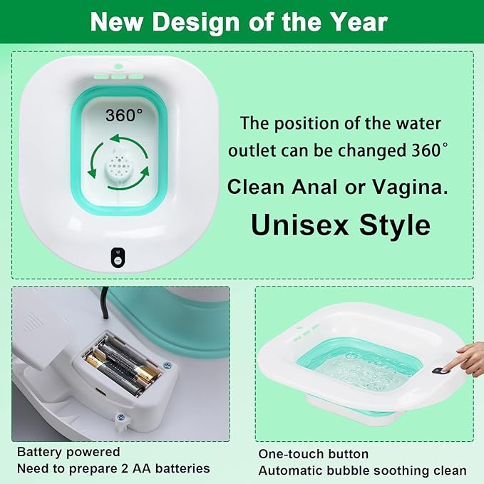 Electric Sitz Bath, Sitz Bath for Hemorrhoids, Sitz Bath for Postpartum Care, Toilet Seat Bowl for Women Men, Sits Bath Soak Tub, Sitz Baths Salts Pan, Butt Bath Basin, Portable, Green