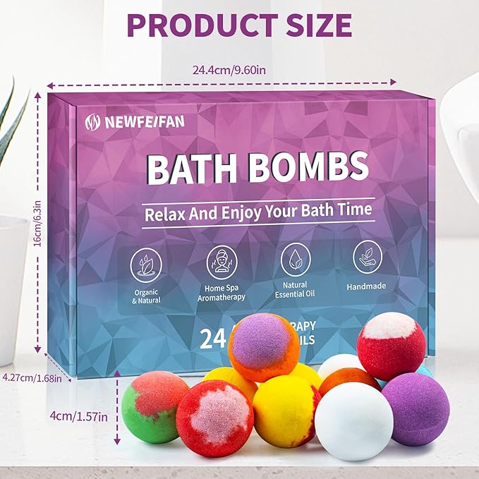 Bath Bombs Christmas Stocking Stuffers for Teen Girls for Women Mom Her Set, 24-Pack Aromatherapy Bubble Bath, Handmade Natural & Organic, Spa Relaxing Birthday Gifts for Men, White Elephant Gifts