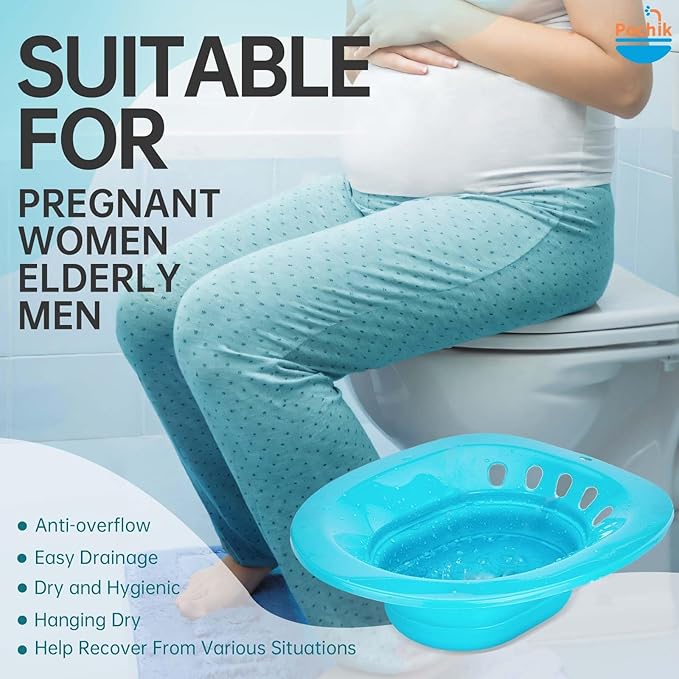 Pochik Sitz Bath for Toilet Seat, Sitz Baths for Hemorrhoids and Postpartum Care, Yoni Steam Seat, Collapsible Basin for Epsom Salt Soak, Sits Bath Kit for Women - Sapphire