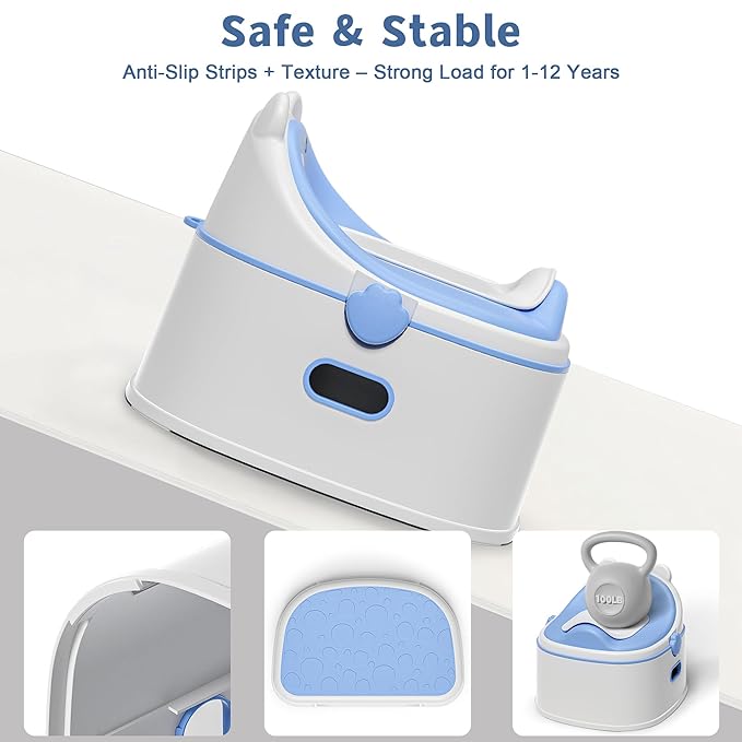 3-in-1 Potty Training Toilet, Portable Potty, Potty Training Seat and Toddler Step Stool, Easy Setup and Clean, Anti-Slip Toddler Potty Trainer for Boy Girl,Blue
