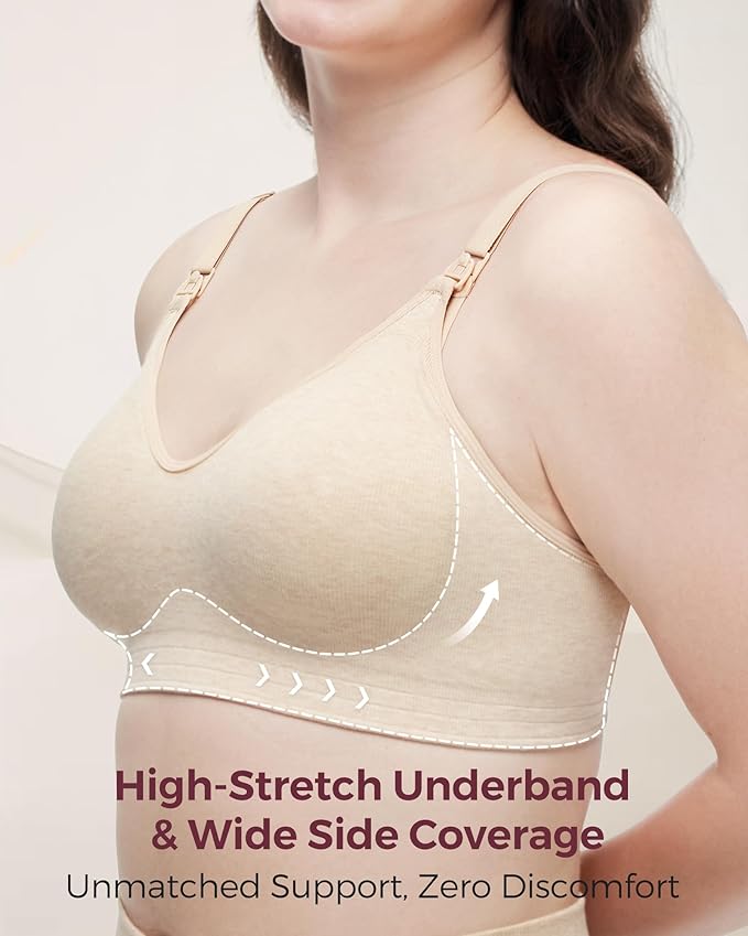 Momcozy Nursing Bras for Breastfeeding, Soft U.S. Cotton Seamless Maternity Bra, Fixed Padding, Wireless Pregnancy