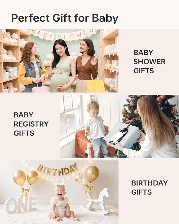 Baby Play Gym Activity Mat, 5 Developmental Zones Wooden Tummy Time Mat with 7 Detachable Sensory Toys for Motor Skills & Sensory Development, Baby Essentials Shower Gift, Easy to Install