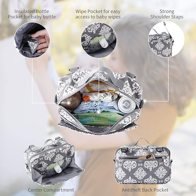 Diaper Bag Baby Stroller Bag Caddy Organizer for Baby Storage On the Go with Muti Pockets, Non-Slip Stroller Hooks and Adjustable Strap