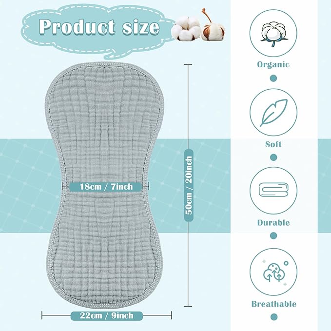 Frienda 8 Pieces Muslin Burp Cloths for Baby Cotton Burp Cloth 10 x 20 Inches Multi Colors Muslin Washcloths Diapers 4 Absorbent Layers Newborn Face Towels for Baby Boy Girl Unisex (Dark Color)