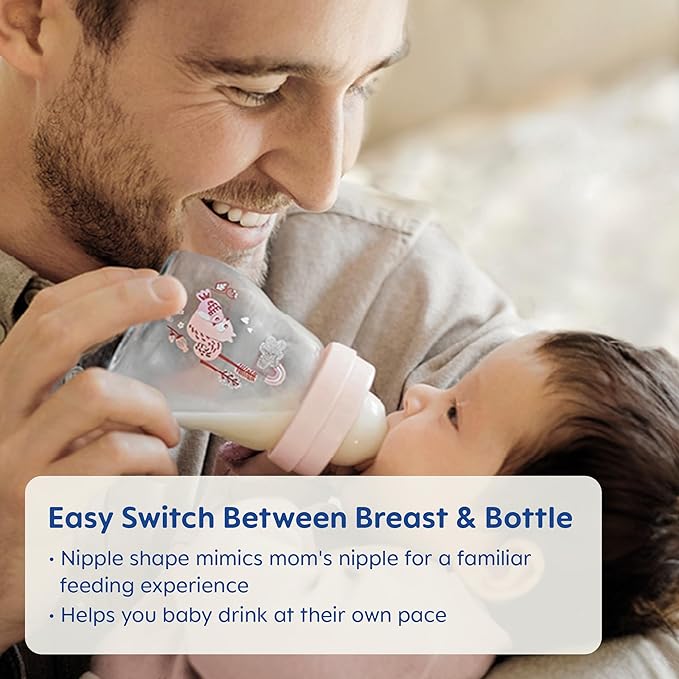 MAM Premium Glass Baby Bottles, Easy Switch Between Breast and Bottle, Feel Good Slow Flow, Newborn Essentials Must Have, 0+ Months, BPA Free, 6oz, Girl, 3 Pack