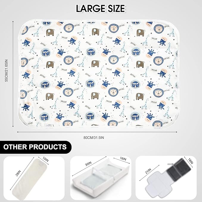 Baby Diaper Changing Pad, 21 5/8" x 31.5" Waterproof Changing Pad Liners - Reusable Soft and Absorbent Portable Changing Mat(Giraffe1PCS)