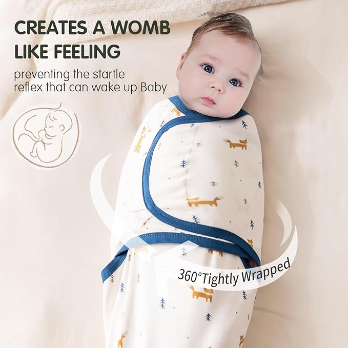 insular Baby Swaddle Wrap, Swaddle Blanket for Newborn and Infant, Adjustable Velcro Swaddling Set for Boy and Girl, Soft Cotton Baby Sleep Sack 3 Pack, Fox, Medium(3-6M)