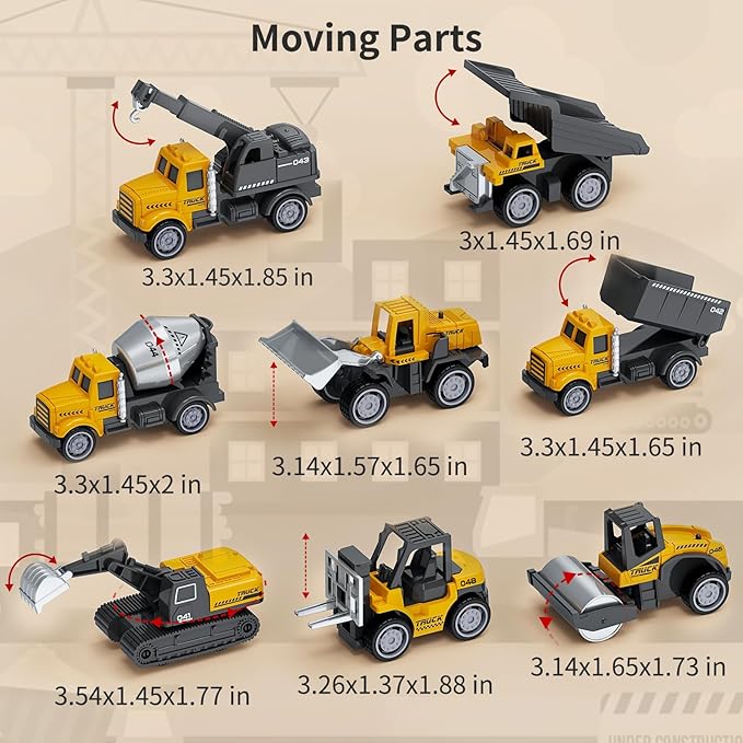 Play Construction Sand Kit,2.2lbs Magic Sand,8 Alloy Construction Vehicles,1 Inflatable Sandbox,8 Worker Figures and Road Signs,6 Castle Molds,1 Storage Box, Sensory Toys for Kids Ages 3+