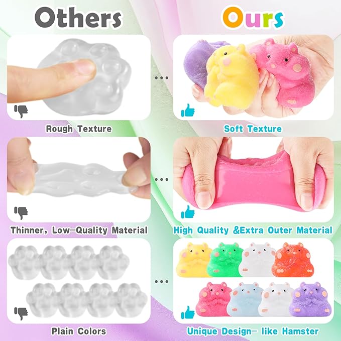 8Pcs Taba Squishy Hamster Squeeze Toys, Fidget Toy, Kawaii Squishies Sensory Toys, Pinch Family Squishy Cat Paws Mochi Toys,Stress Relief for Party Favors,Novelty Things for Adults Kids