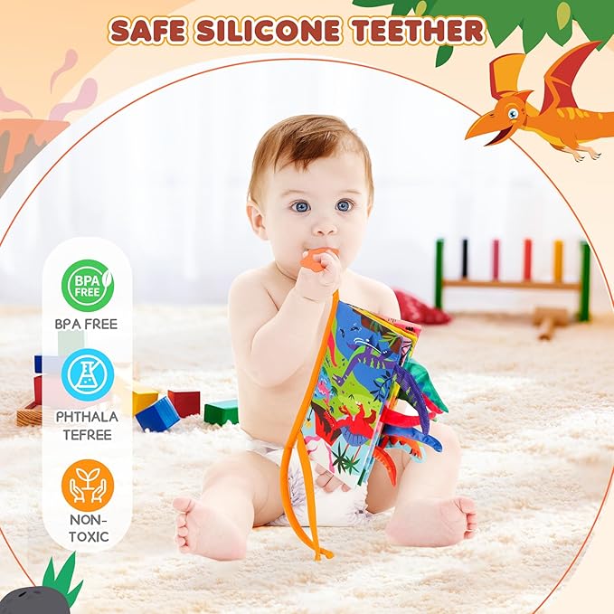 Soft Baby Book - Baby Toy - Newborn Boys Girls Shower Gift - Tummy Time Toy for Infant 0-6 6-12 Months - Touch and Feel Sensory Crinkle Book with Teether for Toddler