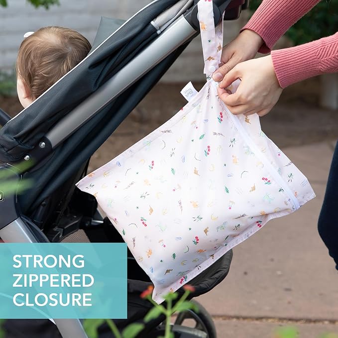 Bumkins - Waterproof Wet Bag & Clear Travel Bags - For Beach, Baby, Travel, Swim Suit, Cloth Diapers, Pump Parts, Pool, Gym, Toiletries - Reusable & Easy to Clean - Disney Princess Pink - 4 Pack