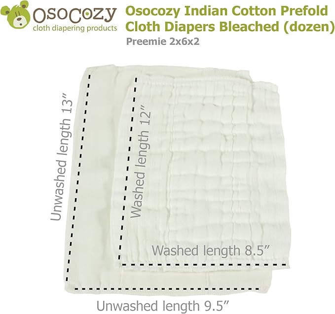 OsoCozy Prefold Cloth Diapers (1 Doz) - Soft, Absorbent, Durable - 100% Cotton