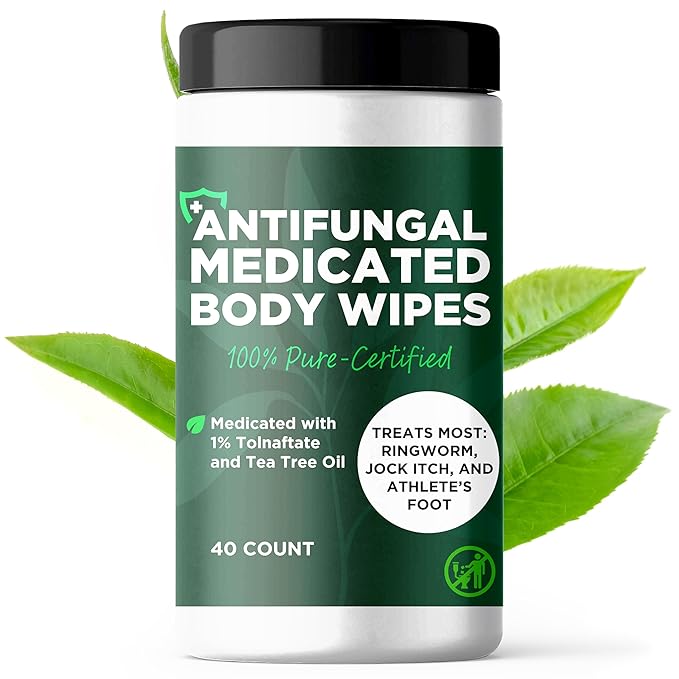 Body Wipes for Men & Women | Cleansing Body Wipes for Wrestling, Combat, Gym, Camping I Medicated with 1% Tolnaftate, Tea Tree Oil | Treats Ringworm, Jock Itch, Athlete's Foot | 40 Wipes