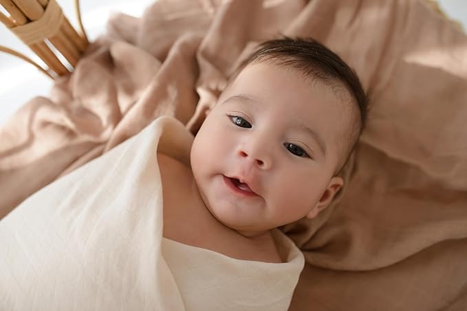 Muslin Swaddle Blankets for Newborns, Ivory White & Beige 2-Pack – Soft Viscose derived from Bamboo & Cotton Baby Blankets, 47x43, Breathable Receiving Blankets, Giftable Neutral Set