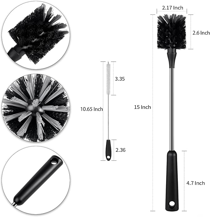 [4 Pack] Water Bottle Brush & Straw Cleaner Set,Stainless Steel Long Handle Baby Bottle Scrub Cleaning Brush for Sports Bottles, Cups, Dishes, Coffee Mugs, Glasswares, Tumblers, Wine Decanters