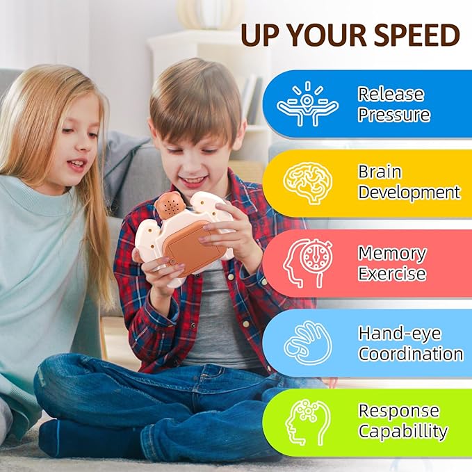 Fast Push Game Fidget Toys for Kids, Handheld Puzzle Game Sensory Toys, Quick Push Light Up Pop Game Gifts for 3-12 Year Old Boys Girls, Easter Basket Stuffers (Brown Bear)