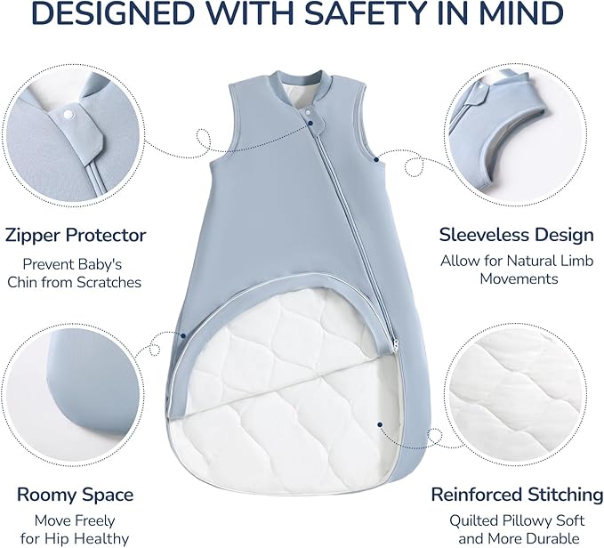 1.0 Tog 2.5 Tog Baby Sleep Sack, 100% Cotton Baby Sleeping Bag 3-24M, 2-Way Zipper Baby Wearable Blanket