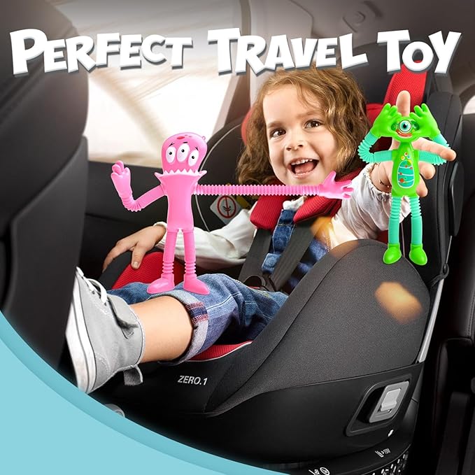 4Pcs Telescopic Suction Cup Monster Toys,Sensory Toys for Kids 3-5 5-7,Toddler Toy,Fidget Toy,Toddler Travel Essential for Airplane,Pop Tubes, Christmas Stocking for Kids Boys Girls M