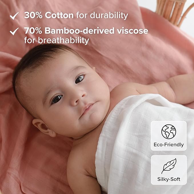 Baby Girl Muslin Swaddle Blanket for Newborns, Pink & White 2-Pack – Soft Viscose derived from Bamboo & Cotton Muslin Baby Blankets, 47x43, Breathable Receiving Blankets, Gifts for Baby