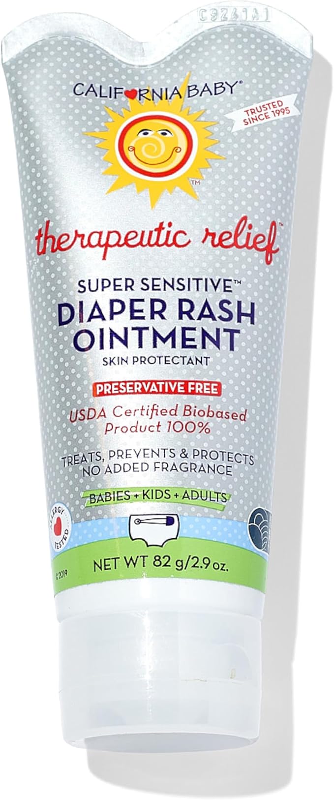 California Baby Super Sensitive Diaper Rash Cream | 100% Bio-Based | Zinc Oxide Ointment | Unscented Diaper Cream | Cloth Diapers Safe | 82 g / 2.9 oz