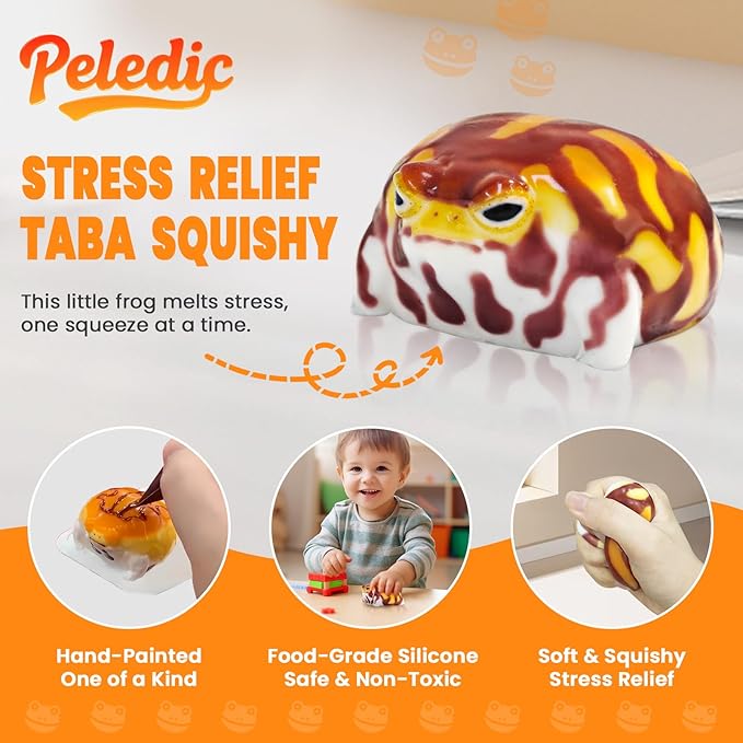 Taba Squishy Desert Rain Frog, Cute Animals Toys for Kids & Adults, Kawaii Stress Relief Fidget Sensory Toys, Soft Silicone Squeeze Gifts for Children, Teens, and Adults