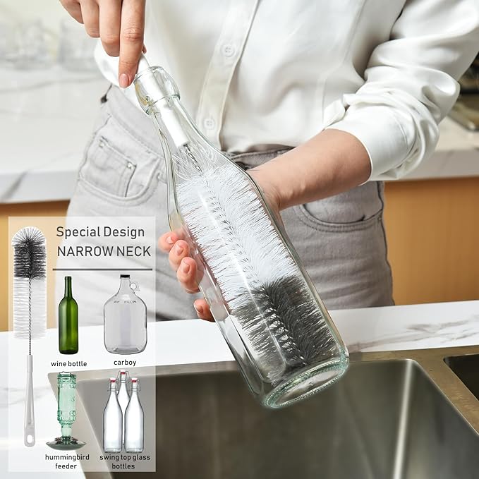 ALINK 8 Pack Bottle Brush Cleaning Set with Stand, Long Handle Bottle Cleaner with Holder for Narrow Neck Beer Wine Brewing Bottles, Stanley, Baby Bottles, Tumblers, Drinking Glasses, Straws