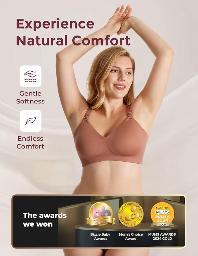Momcozy Nursing Bras for Breastfeeding, YN21 Seamless Ultra Comfort Maternity Bra, Natural Shape, Pregnancy Sleep Bralette