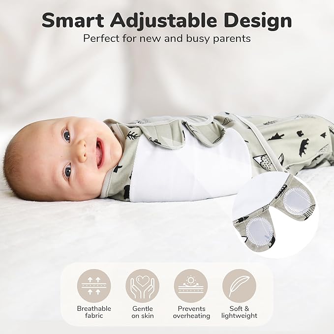 Mama Cheetah Organic Baby Swaddle Blankets 3 Pack, Easy to Use Adjustable Swaddling Swaddles for 0-3 Months Boy Girl Newborn Essentials, Grey