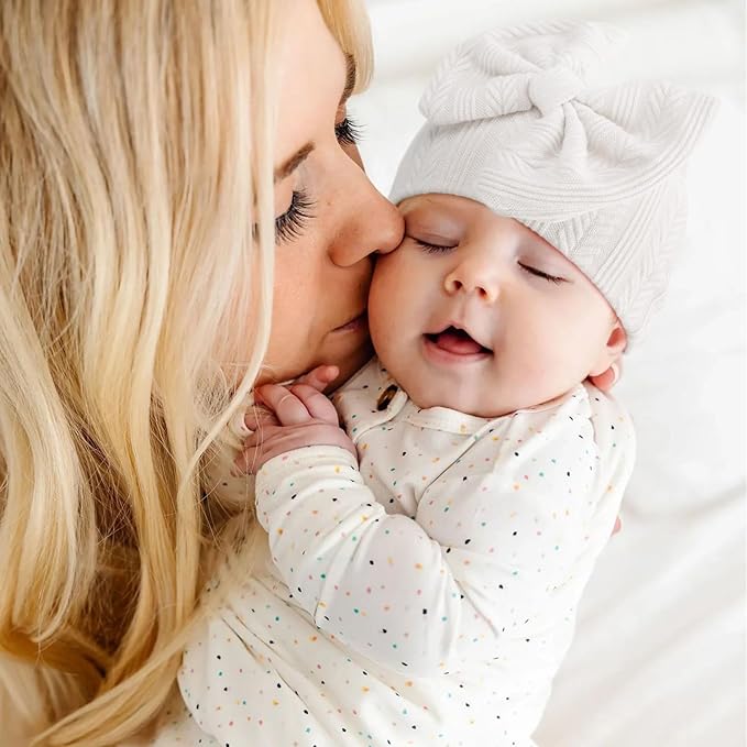 BQUBO Newborn Baby Hats Mittens Set Hospital Hat Beanie Infant Bow Hats Baby Gloves No Scratch Mittens for 0-6 Months