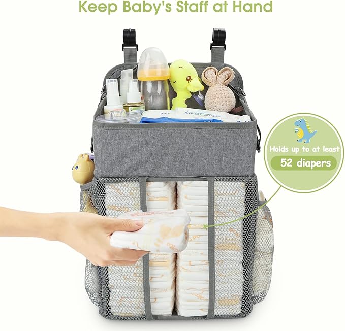 Maliton Changing Table Diaper Organizer - Baby Hanging Diaper Stacker Nursery Caddy Organizer for Cribs Playard Baby Essentials Storage - Hold 52+ Diapers - 18.5" x 10.5" x 8" (Gray)
