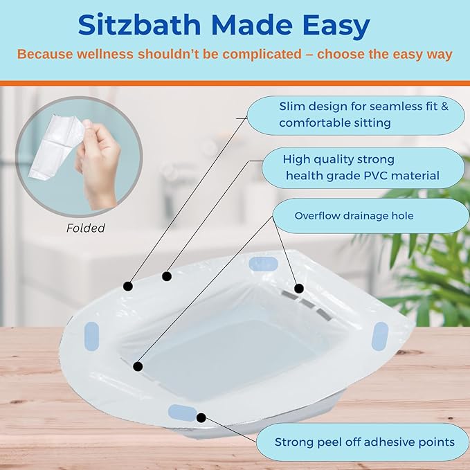 12 Disposable Sitz Baths- Travel Friendly- Use it, Toss it, Done- No Cleaning, No Hassle Sitz Bath for Hemorrhoids & Fissures