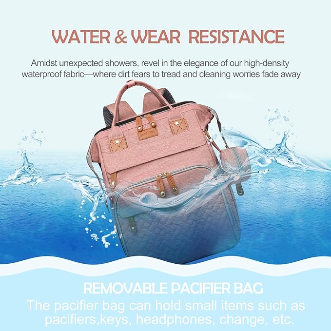 Diaper Bag Backpack with Changing Station, Multifunction Travel Baby Bag, Waterproof Baby Tote, Large Capacity Mommy Bag, Newborn Essentials Backpack Bag, Girls, Pink