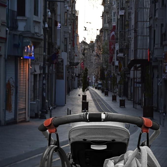 5 Pack Colorful Baby Stroller Hooks Clip for Hanging, Universal Stroller Carabiner Clip,Mommy Hook for Diaper Bag, Purse, Holder Adjustable PU Leather Hanger Clips, Gift for Babys Mom