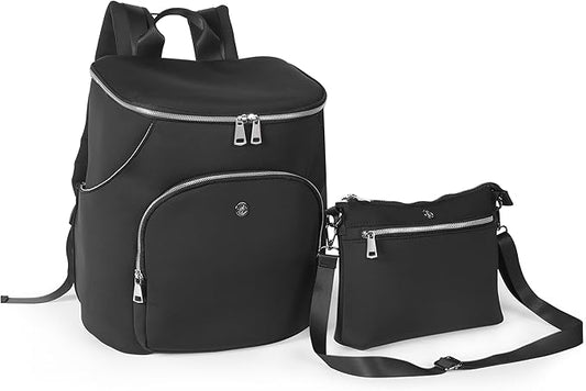 Diaper Bag Backpack 2 Pack - Waterproof - 11 Pockets & Insulated Bottle Pocket - Extra Mini-Pouch Included - Diaper Bag Neoprene Exterior - Black