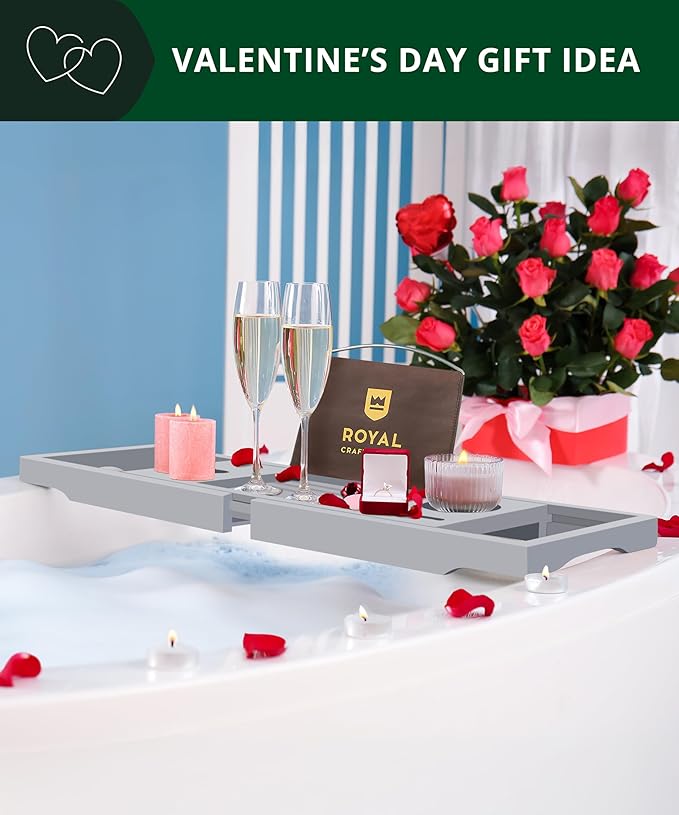 ROYAL CRAFT WOOD Premium Foldable Bathtub Tray - Expandable Bath Tray for Tub - Luxury Bathtub & Bathroom Accessories