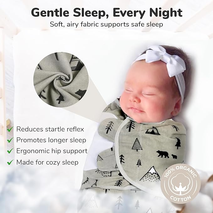 Mama Cheetah Organic Baby Swaddle Blankets 3 Pack, Easy to Use Adjustable Swaddling Swaddles for 0-3 Months Boy Girl Newborn Essentials, Grey