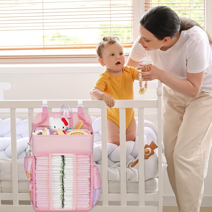 Maliton Hanging Diaper Caddy Nursery Caddy Organizer for Playard, Wall or Crib, Diaper Stacker with Baby Essentials Storage