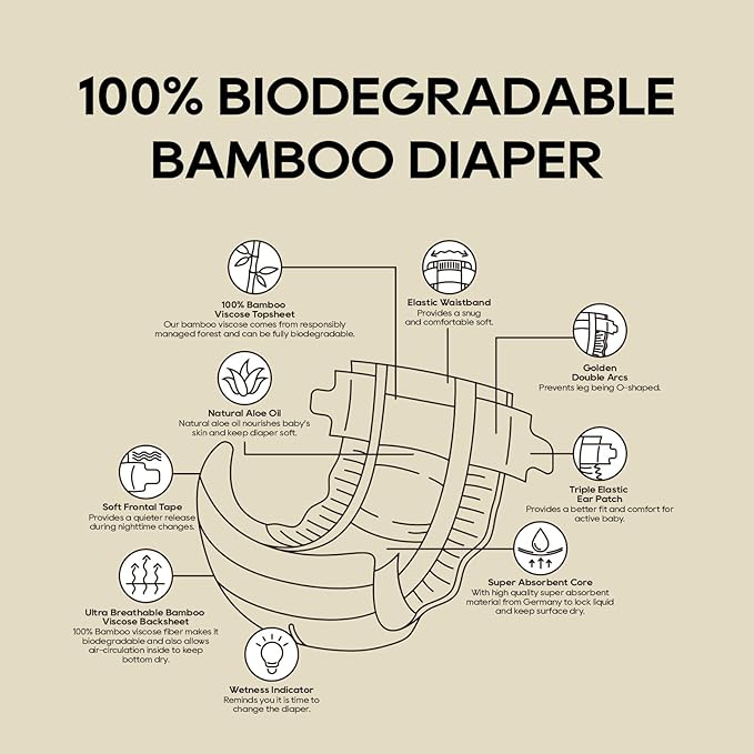 ECO BOOM Diapers, Viscose from Bamboo Diapers, Natural Soft Disposable Nappies for Infant, Size 4 Suitable for 20 to 31lb (Large - 60 Count)
