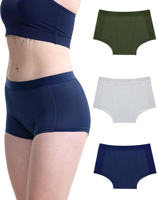 Neione Women Period Underwear Heavy Flow Cotton High-Waisted Sleep Boyshort Menstrual Panties Holds 4 Tampons