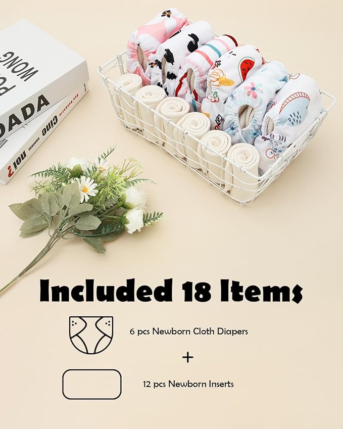 ALVABABY Baby Cloth Diapers 6 Pack with 12 Inserts Cloth Diaper Covers Adjustable Washable Reusable for Baby Girls and Boys 6DM117A