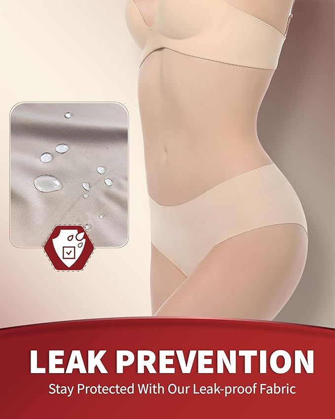 Washable Incontinence Underwear for Women, 1.8 oz Absorbency Leak Proof Seamless Mid Rise Briefs for Postpartum 3 Pack (Black-Beige, 2XL)