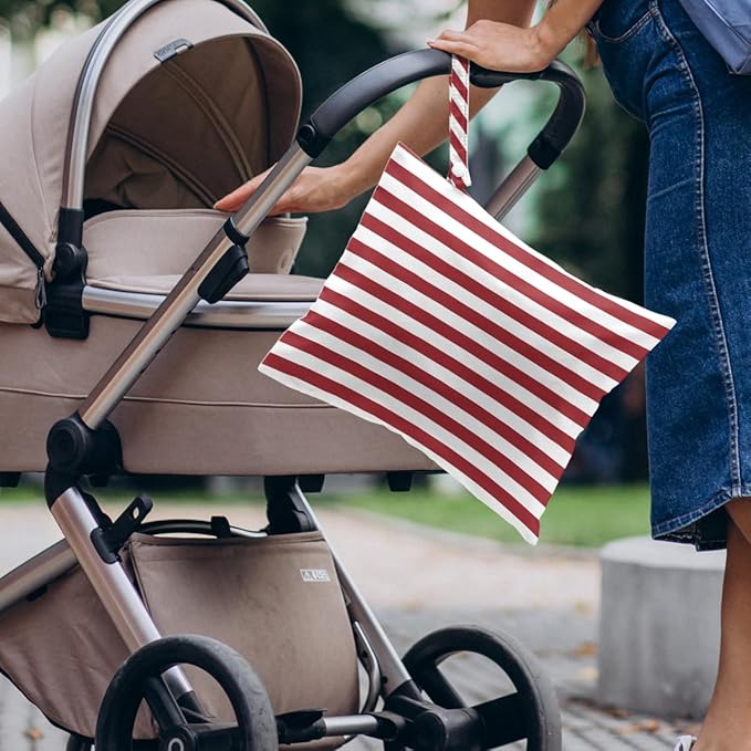 4 Pack Cute Striped Cherry Wet Bag Waterproof Washable Reusable Wet Dry Bag for Swimsuit Bathing Dirty Clothes Pump Parts Cloth Diaper Travel Beach Pool Yoga Gym Toiletries Travel Beach Essentials