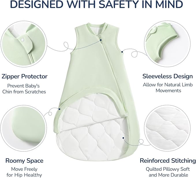 1.0 Tog 2.5 Tog Baby Sleep Sack, 100% Cotton Baby Sleeping Bag 3-24M, 2-Way Zipper Baby Wearable Blanket