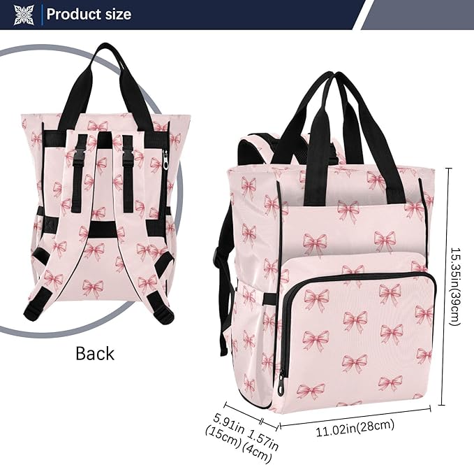 Emelivor Watercolor Bow Knot Pink Diaper Bag Backpack Large Capacity Travel Baby Bags Backpack Diaper Bags for Boy Girl Mama Travel Mom Dad