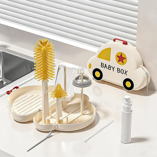 Professional Baby Bottle Brush Set - 360-degree Rotating Cleaning Brush, Nipple Brush, Straw Brush, Multi-Functional Bottle Cleaning Tool (Yellow)