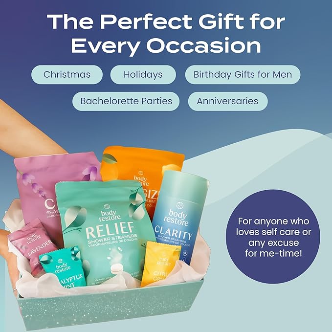 Body Restore Shower Steamers Aromatherapy 6 Pack - Boo Basket Stuffers for Women, Christmas Stocking Stuffers for Men, Birthday Gifts, White Elephant, Relaxation, Self Care - Clarity