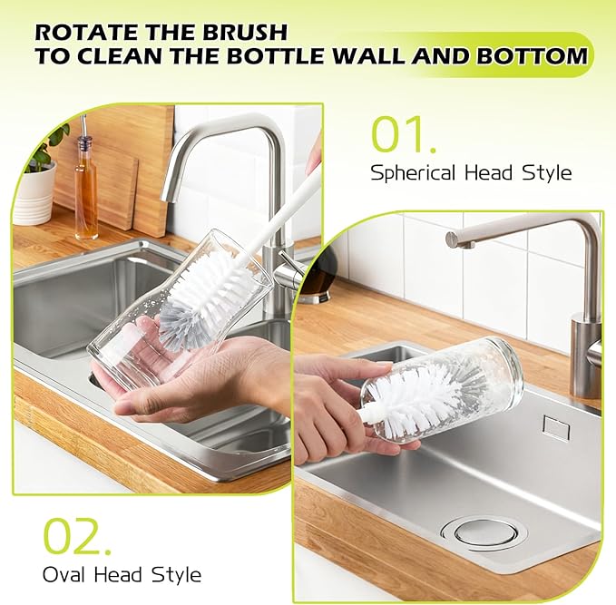 2 Pack 14 Inch Bottle Brush & 12 Inch Straw Brush Cleaner Set - Heavy Duty Kitchen Bottle Brushes for Cleaning Water Bottles, Mugs, Sippy Cups & Tumblers, Lab Use (Large)